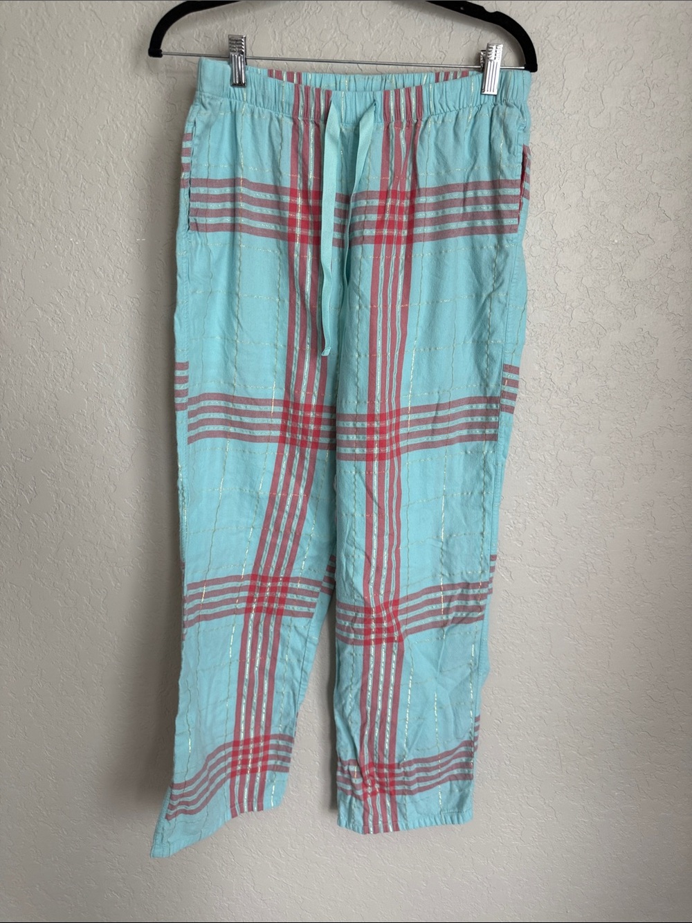 Victoria's Secret Aqua Plaid Pajama Pants with Pink Stripes